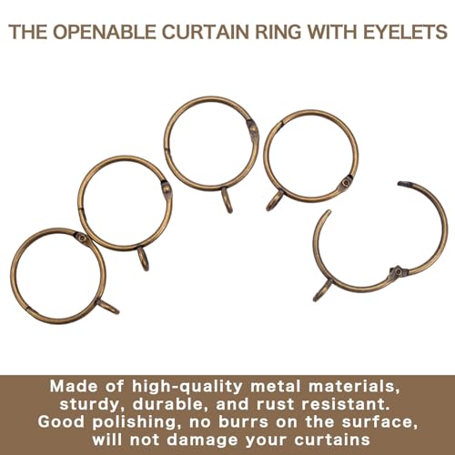Openable Curtain Rings with Eyelets,1.5inch Heavy Duty Rustproof Metal Drapery Rings,Shower Curtain Rings 24pcs Bronze Zocang - color: Bromze, size: 1.5inch Inside Diameter