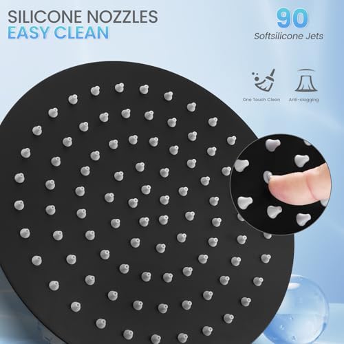 8 Inch Matte Black Round Rainfall Shower Head, All Metal Stainless Steel Rain Shower Heads with 90 Anti-Clog Silicone Nozzles, Wall or Ceiling Mount - color: Matte Black, size: 8 Inch