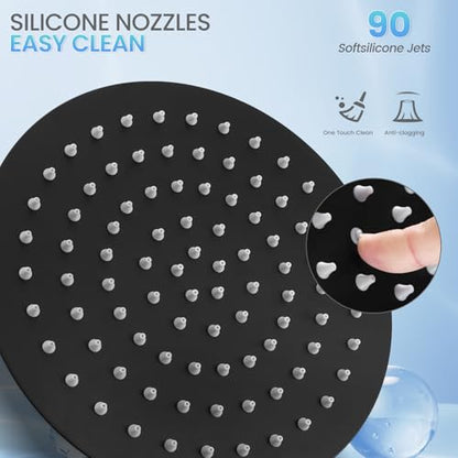 8 Inch Matte Black Round Rainfall Shower Head, All Metal Stainless Steel Rain Shower Heads with 90 Anti-Clog Silicone Nozzles, Wall or Ceiling Mount - color: Matte Black, size: 8 Inch