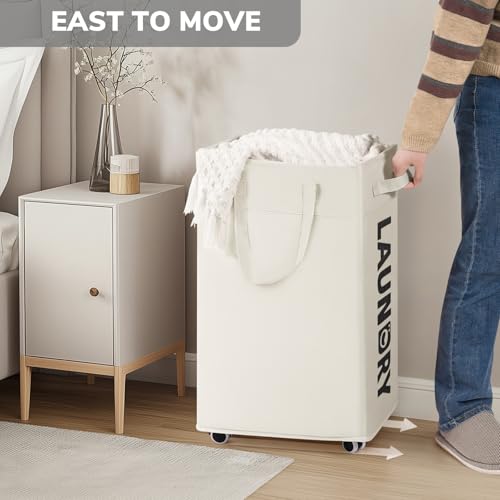 Goodpick 75L Hamper with Wheels & Wash Bag, College Dorm Room Essentials | Clothes Hamper with Removable Wash Bag for Laundry Room, Large Rolling Laundry Basket with Handles, White - color: White 1-Pack