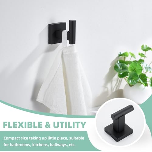 Suyar Bathroom Hardware Set Matte Black, Bathroom Accessories 4 Pieces | Include Robe Hook, Toilet Paper Holder, Hand Towel Holder, Towel Bar, SUS304 Stainless Steel, Wall Mounted - color: Matte Black