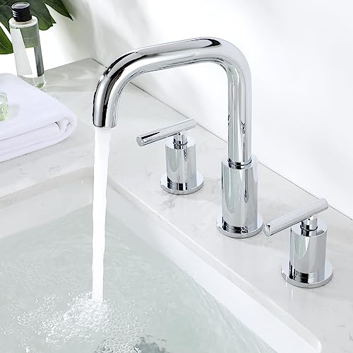 ChiLDano Bathroom Faucet 3 Hole, 2 Handle Chrome Bathroom Sink Faucet | Chrome 3 Hole Sink Faucet with Sink Drain and Water Faucet Supply Hose, Polished Silver Bathroom Water Faucets CH3166CP - color: Chrome