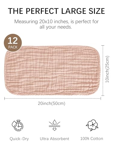 Lovely Care 12 Pack Muslin Burp Cloths 100% Cotton Muslin Cloths Large 20''x10'' Extra Soft and Absorbent Baby Burping Cloth - Warm Clay - color: Warm Clay, size: 10x20 Inch (Pack of 12)