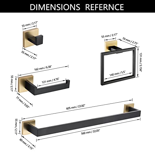 5 Pieces Bathroom Hardware Accessories Set Black and Gold Towel Bar Set,Wall Mounted Stainless Steel,23.6 Inch - color: Gold&black