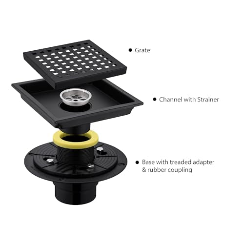 6 in. x 6 in. Stainless Steel Square Shower Floor Drain in Matte Black, FD01-6-TM - color: Matte Black
