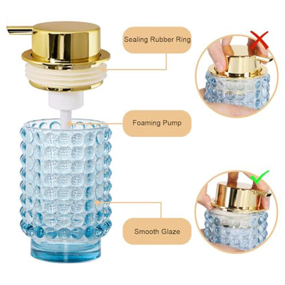 Glass Foaming Soap Dispenser, Blue Foam Hand Soap Dispenser, Bathroom 12 Oz Large Bottle with Gold Pump, Refillable Lotion Pump Container for Bathroom, Kitchen,Hand Soap, Dish Soap, Shampoo - color: Blue