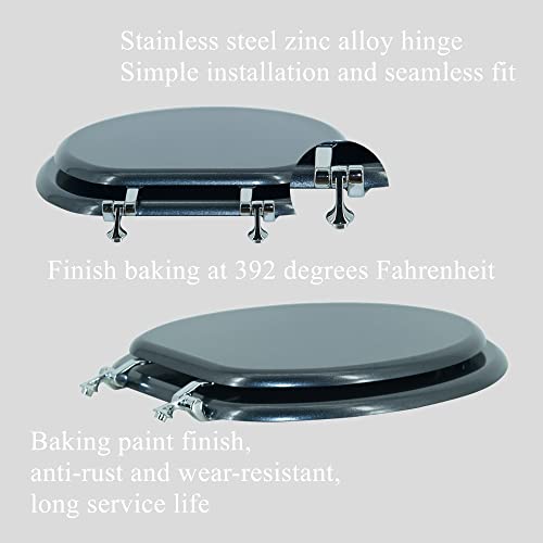 Elongated Toilet Seat Wood Toilet Seat Prevent Shifting with Zinc Alloy Hinges American Standard Size Toilet Seat Easy to Install also Easy to Clean(Elongated,Navy Black Blue) - color: Navy Blue, size: Elongated