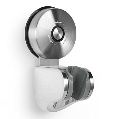 YOHOM Shower Head Holder Suction Cup Handheld Shower Bracket Adjustable Vacuum Shower Wand Hose Holder for Sprayer Nozzle Removable Bathroom Shower Accessory Clip Wall Mount Stainless Steel Brushed - style: Silver