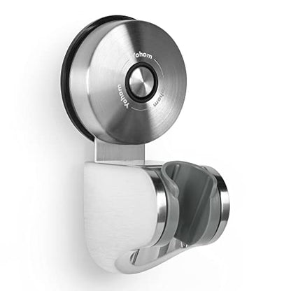 YOHOM Shower Head Holder Suction Cup Handheld Shower Bracket Adjustable Vacuum Shower Wand Hose Holder for Sprayer Nozzle Removable Bathroom Shower Accessory Clip Wall Mount Stainless Steel Brushed - style: Silver