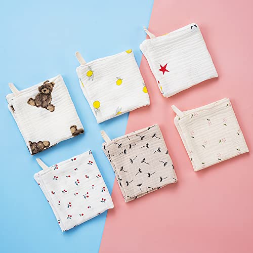Baby Msulin Washcloths Newborn Face Towel - Baby Muslin Burp Cloths 6Pack Soft Absorbent Natural Cotton Wash Towel 10"X10" Baby Bath Towels Wipes Baby Registry as Shower - color: 4 Layers-6pack-coton