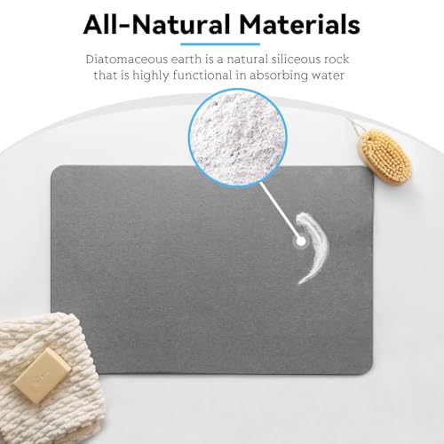 Stone Bath Mat, Dries Quickly, Non-Slip Diatomaceous Earth Bath Mats for Bathroom, Super Absorbent Stone Shower Mat, Easy to Clean, 23.5" x 15.5" Dark Gray - color: Dark Gray