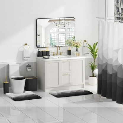 XLHOMO Bathroom Accessory Set - 26PC Bathroom Shower Curtain and Rug Set, Bathroom Accessories Set, Black Bathroom Set with Trash Can, Toilet Brush, Qtip Holder & Soap Dispenser - style: Black