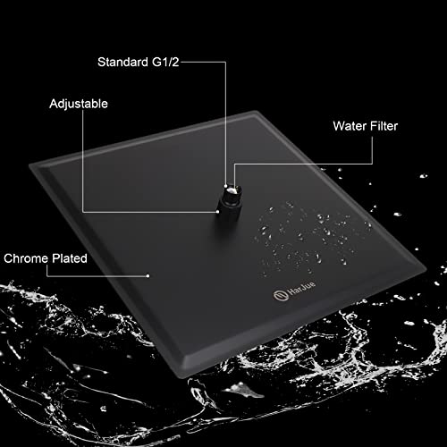 Shower Head with Extension Arm, High Pressure Square with ShowerArm, Stainless Steel Rainfall-Waterfall Full Body Coverage (10'' Shower with 16'' Arm, Matte Black) - color: Matte Black, size: 10'' Shower with 16'' Arm