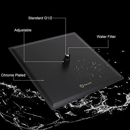 Shower Head with Extension Arm, High Pressure Square with ShowerArm, Stainless Steel Rainfall-Waterfall Full Body Coverage (10'' Shower with 16'' Arm, Matte Black) - color: Matte Black, size: 10'' Shower with 16'' Arm