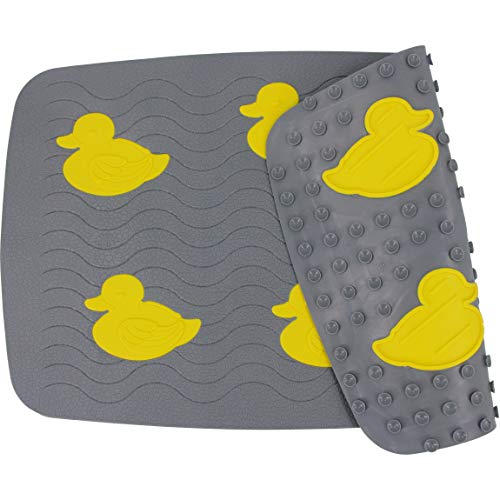 SafeLand Patented Non-Slip Bath, Tub, Baby Mat, TPR Material, Eco-Friendly, Non-PVC, Color Combo, Machine Washable, No-Odor, with Powerful Gripping Suction Cups, Duck-254 (16"x27") - color: Duck Gy