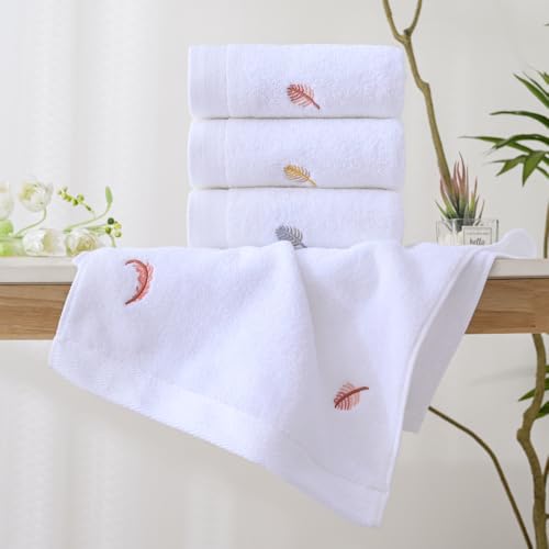 YiLUOMO Elegant White Hand Towels Silver Feathers Embroidered Set of 2 Super Thick Luxury 100% Cotton Ultra Soft Highly Absorbent Bathroom Hand Towel, 13 X 29 Inch - color: Silver
