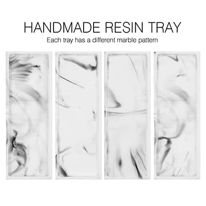 Luxspire Marble Tray for Soap Dispenser Perfume Jewelry, S, Marble White | 11 x 4 inch, non-slip waterproof resin, easy wipe clean, fits bath kitchen vanity, holds jewelry toiletries soap - color: B - White Marble, style: Small