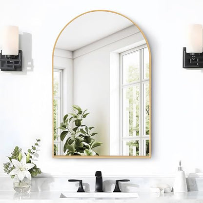 sogesfurniture Recessed Bathroom Medicine Cabinet, 36"x24", Arched, Wall Cabinet with Beveled Mirror, Aluminum Frame, Gold - color: Gold-arched, size: 24x36 inch