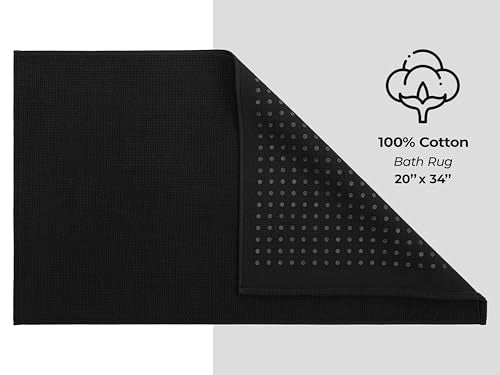 American Soft Linen Bath Rug, 20 in 34 in 100% Cotton Bath Mats Rugs for Bathroom, Slip Reducer Washable Shaggy Form Area Rugs, Black Bath Rug - color: Black, style: 20x34" Cotton Bath Mat