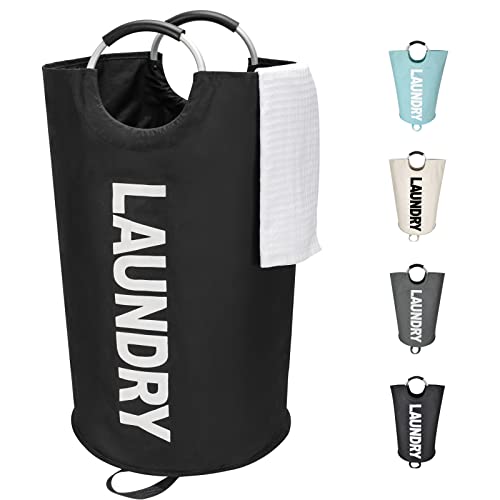 Maxsilan 125L X-Large Laundry Basket Bag, Collapsible Tall Hamper, Black | Freestanding tall laundry bag & foldable washing basket. Extra large clothes storage bin with durable sturdy handles - color: Black, size: 125L