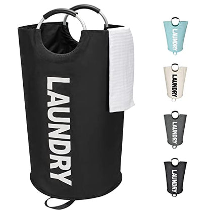 Maxsilan 125L X-Large Laundry Basket Bag, Collapsible Tall Hamper, Black | Freestanding tall laundry bag & foldable washing basket. Extra large clothes storage bin with durable sturdy handles - color: Black, size: 125L