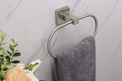 TocTen Towel Ring/Hand Towel Rack - Thicken SUS304 Stainless Steel Bathroom Hand Towel Holder Heavy Duty Unique Oval Hand Towel Hanger Wall Mounted for Bathroom Kitchen Sink (Brushed Nickel) - color: Brushed Nickel, size: 7.88 Inch without Shelf