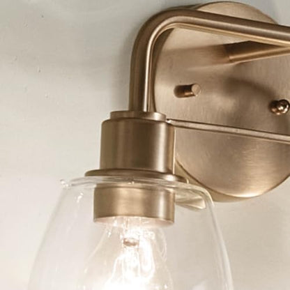 Kichler Meller 2-Light Bathroom Vanity Light Fixture with Clear Glass Shades, Industrial Wall Sconce in Champagne Bronze for Bathroom Mirror (11.25" x 5.5" x 7"), 55101CPZ - color: Champagne Bronze, style: Industrial