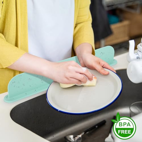 19.3 inch Kitchen Sink Splash Guard, Silicone Sink Baffle Splash Guard, Backsplash Protector for Kitchen Countertop & Bathroom Bathtub with Non-Slip Strong Suction, Mint Green - color: Mint Green
