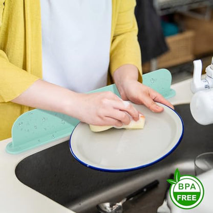19.3 inch Kitchen Sink Splash Guard, Silicone Sink Baffle Splash Guard, Backsplash Protector for Kitchen Countertop & Bathroom Bathtub with Non-Slip Strong Suction, Mint Green - color: Mint Green