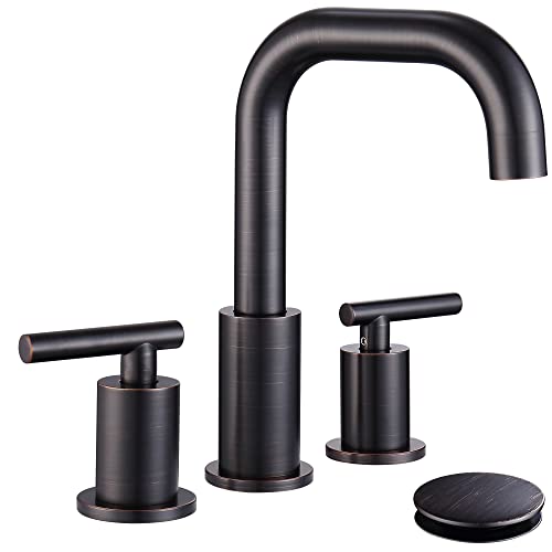 ChiLDano Oil Rubbed Bronze Bathroom Faucet 3 Hole, 3 Hole Faucet with Drain | 2 Handle Rubbed Bronze Widespread Bathroom Sink Faucet, Bronze Sink Faucet Bathroom Widespread CH3166ORB - color: Oil Rubbed Bronze
