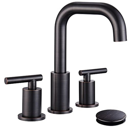 ChiLDano Oil Rubbed Bronze Bathroom Faucet 3 Hole, 3 Hole Faucet with Drain | 2 Handle Rubbed Bronze Widespread Bathroom Sink Faucet, Bronze Sink Faucet Bathroom Widespread CH3166ORB - color: Oil Rubbed Bronze