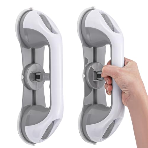 Strong Suction Grab Bars for Shower and Bathroom with 3 Suction Cups, Heavy Duty Safety Handles for Elderly and Seniors – No Drill Removable 2 Pack, Waterproof Non-Slip Bath Handr