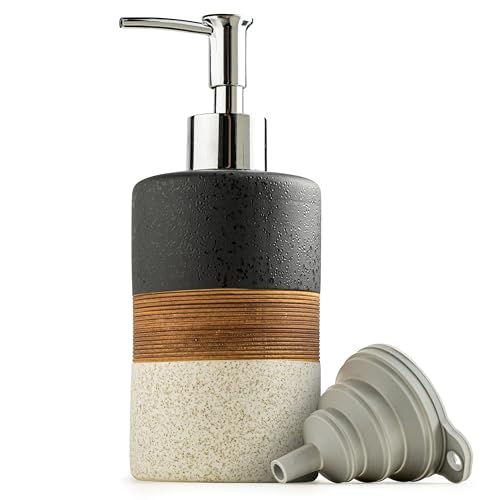 Ceramic Dish Soap Dispenser for Kitchen, Hand Soap Dispenser | Bathroom Soap Dispenser Set with Silicone Funnel, Stainless Steel Pump | Shampoo and Conditioner Dispenser, 12 Oz Black - color: Black and White, size: 1xSoap Dispenser