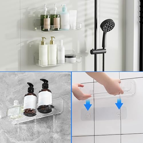 Diesisa Acrylic Wall Mount Organizer, Adhesive Shelves,2Pc Bathroom Shelves | Self Adhesive Shelf, Shower Caddies, No Drilling Hang Wall, Stick on Shelf with 3Pcs Tapes, for Bathroom, Kitchen,Living Room - color: 2pcs-clear