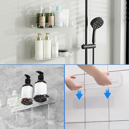Diesisa Acrylic Wall Mount Organizer, Adhesive Shelves,2Pc Bathroom Shelves | Self Adhesive Shelf, Shower Caddies, No Drilling Hang Wall, Stick on Shelf with 3Pcs Tapes, for Bathroom, Kitchen,Living Room - color: 2pcs-clear