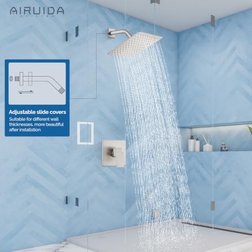 Airuida Shower Faucet Set,8 Inch Shower Valve Kit,Brushed Nickel | Male Threads,Rough-in Valve Shower Trim Kit,Single Handle Control Shower Set - color: Brushed Nickel, size: 8 Inch