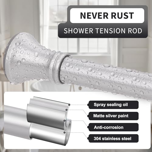 Silver Shower Curtain Rod 36-94 Inch(3-7.8ft), No Slip No Drill No Rust Shower Rod For Bathroom Window Patio, Adjustable Spring Long Tension Rod - color: Silver, size: 36"-94"
