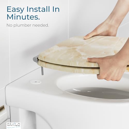 SANILO Wooden Toilet Seat with Soft Close [ROUND] - Decorative, Quiet & Slow Close Molded Wood Seat - With Strong Bumpers & Hinges - Adjustable Fit – Marble Nature - color: Marble Nature
