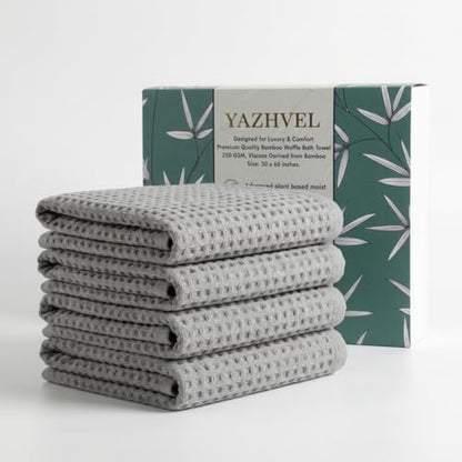 Bamboo Viscose Waffle Bath Towels - Pack of 4 - Grey - 250 GSM – 100% Viscose Derived from Bamboo - Quick-Dry Waffle Weave - Spa & Gym Ready - Oeko-TEX Certified – Absorbent - Breathable - color: Grey