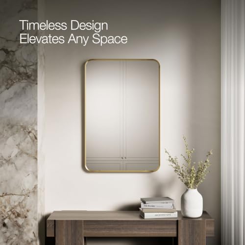Kohler Essential 24 in. W x 36 in. H Rectangular Framed Wall Mount Bathroom Vanity Mirror in Moderne Brushed Gold - color: Modern Brushed Gold, size: 36"L x 24"W, style: Rectangle