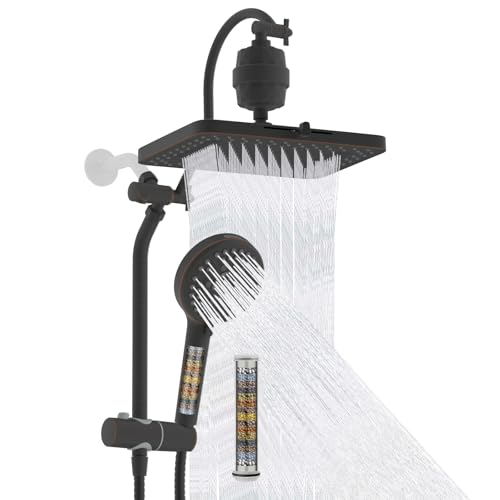 Hibbent 5-spray Filtered Rainfall Shower Head Combo, High Pressure 13'' Showerhead with 10 Spray Modes Handheld, All Metal 3 way Diverter Shower Arm, 71'' Hose and Holder, Oil-Rubbed Bronze - color: Oil Rubbed Bronze, style: Square 13" with filter