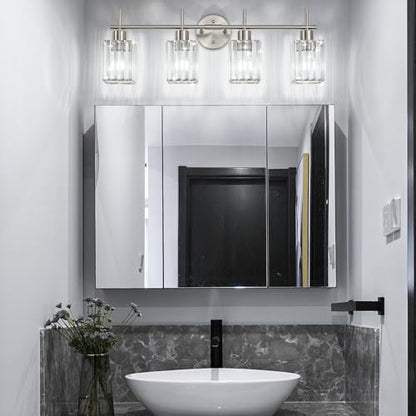 Brushed Nickel Bathroom Light Fixtures, Square, 4-Light | Vanity Lights with Crystal Shades, Modern Bathroom Lighting Fixtures over Mirror (Bulbs Not Included, E26) - color: Brushed Nickel (Square), size: 4-Light