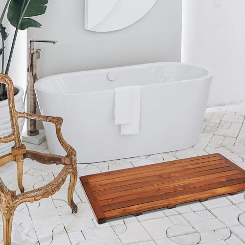Utoplike Teak Bath Mat, Shower Mats Wood for Bathroom, 40x18 in Extra Large | Solid Wooden, with Non Slip Pads, Floor Mat for Spa Home or Outdoor - size: 40" x 18" (Rectangular)