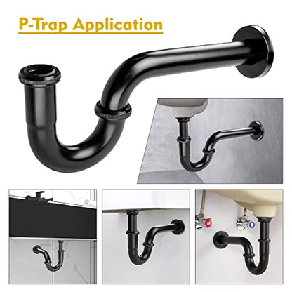 Stainless Steel P-Trap - 1 1/4 Inch Bathroom Basin Sink Waste Trap with Reducing Washer, Matte Black - color: Black