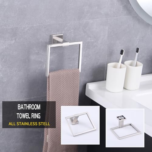 GERZWY Hand Towel Ring Bath Towel Holder Bathroom Lavatory Shower Towel Hanger Holder Brushed Stainless Steel Wall Mount JG1916-2LS - color: Brushed