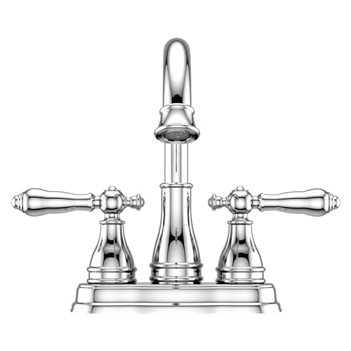 Pfister Sonterra Bathroom Sink Faucet 4 inch Centerset 2-Handle 3-Hole Polished Chrome Vanity Faucet with Push & Seal Drain and 360 Degree Swivel Spout LFWL245PC
