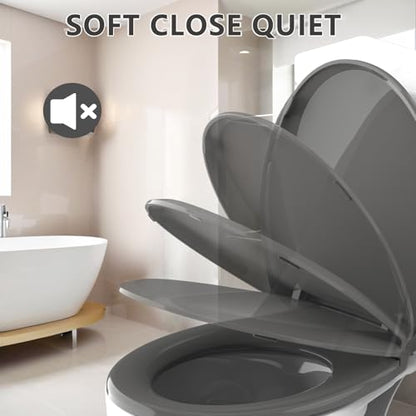 Aünsffer Round Toilet Seat, 16.5inch, Soft Close Quiet, No Alam, Standard Round Universal Size, PP Material Safe and Easy Clean, Dark Grey - color: Dark Grey, size: Round 16.5inch