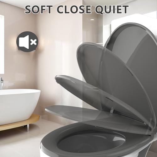 Aünsffer Round Toilet Seat, 16.5inch, Soft Close Quiet, No Alam, Standard Round Universal Size, PP Material Safe and Easy Clean, Dark Grey - color: Dark Grey, size: Round 16.5inch