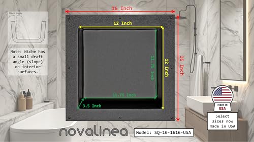 Ready-to-Tile Square Shower Niche – 16" x 16", Single 12" x 12" Shelf, 3.5" Deep – Made in USA - size: 16" x 16" Single Shelf (USA)