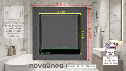 Ready-to-Tile Square Shower Niche – 16" x 16", Single 12" x 12" Shelf, 3.5" Deep – Made in USA - size: 16" x 16" Single Shelf (USA)